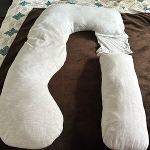 Pharmedoc Maternity U-Shape Pillow -Removable Jersey Cotton Cover - Light Grey